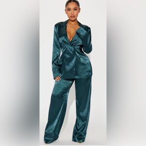 Fashion Nova Teal Satin Women's Pantsuit